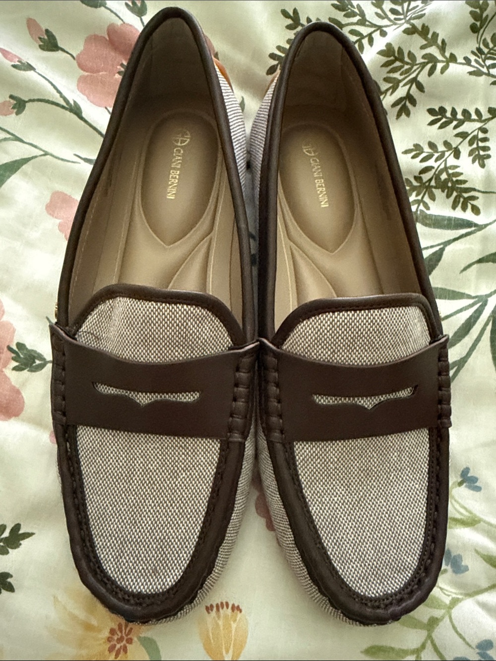 Giani Bernini Beige and Brown Women's Penny Loafers, New